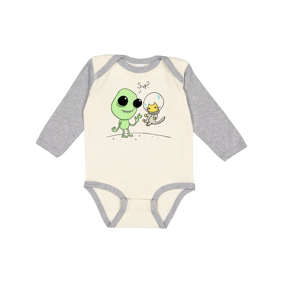 Inktastic Alien and Astronaut Kitty Cat Boys or Girls Long Sleeve Baby Bodysuit