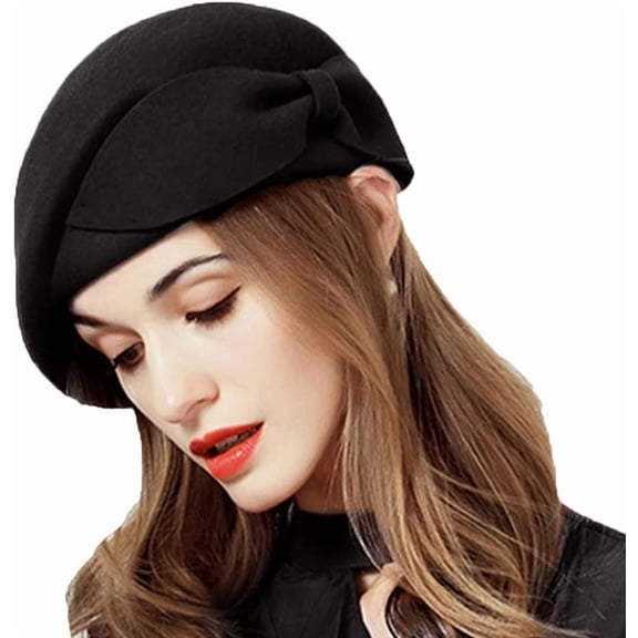 Wedding Hats for Women Vintage Wool Felt Berets Ladies Pearl Fascinator Autumn Winter Cap Bow Church Fedoras