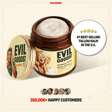 EVIL GOODS Whipped Tallow & Manuka Honey Balm, 6.45 oz, Unscented – Natural Face Moisturizer, Body Lotion & Lip Balm for Dry, Sensitive Skin