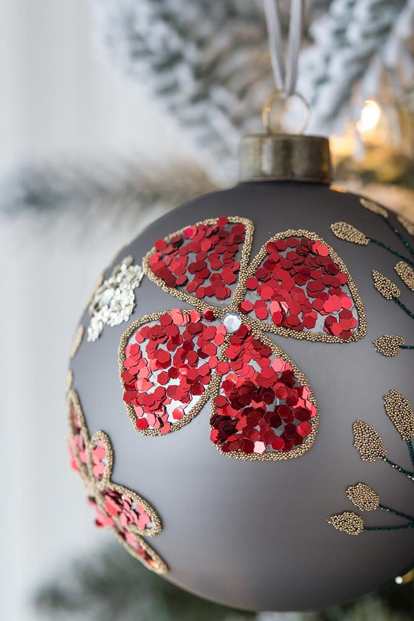 Set of 4 Glass Christmas Ball Ornaments with Glitter and Painting Design by Riccardo Tree Decor