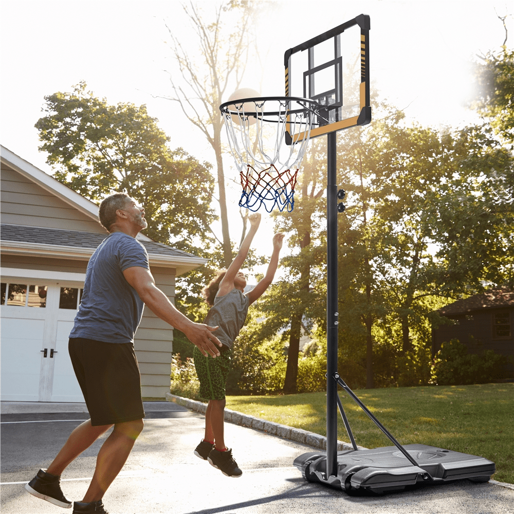 Renwick 7'-8' Height Adjustment 28'' Width Portable Basketball Hoop for Indoors/Outdoors,Brown