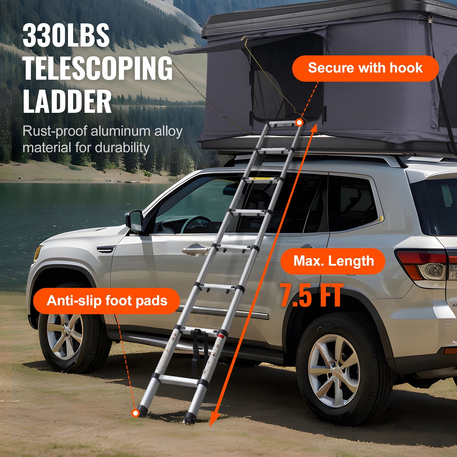 KFFKFF Hard Shell Rooftop Tent, Model for 2-3 People, Includes Thick Mattress and Telescopic Ladder, Waterproof and Windproof, Suitable for Jeep, SUV, Van, and Pickup Trucks