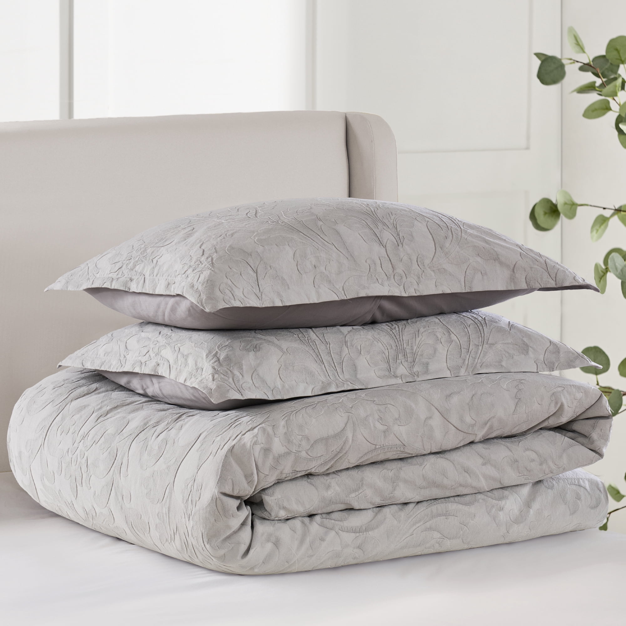 Levtex Home - Alessio Grey Duvet Cover Set - Twin Duvet (68x88in) and 1 Standard Sham (20x26in) - Textured Woven Design - Grey - No Inner Included - Cotton