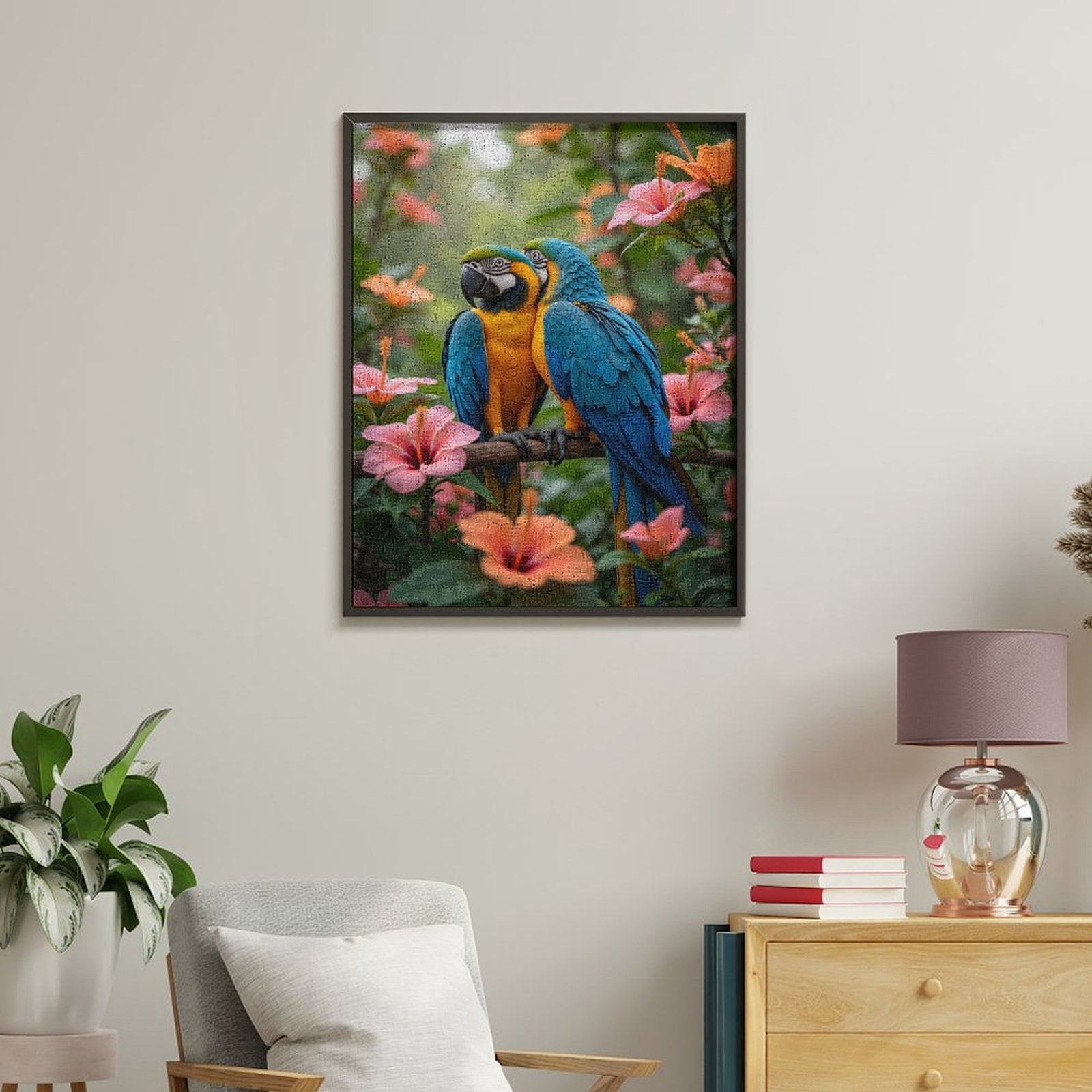 Paint by Numbers Kit for Adults, Colorful Parrots Among Lush Blossoms Paint by Numbers, Easy Paint by Numbers Kit for Adults Beginner, DIY Adult Paint by Number Kits on Canvas, 12x16in Home Decor