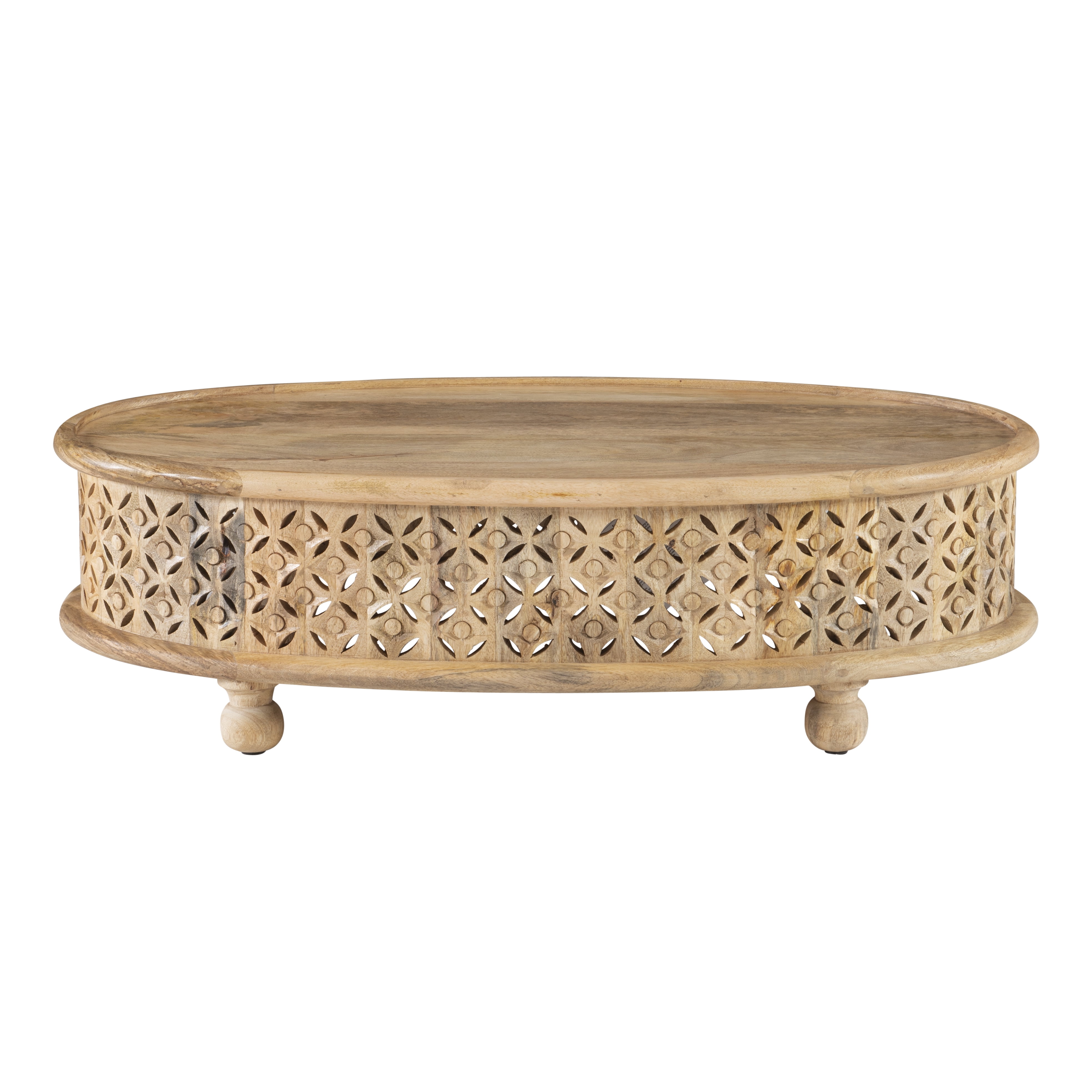 Kacey Carved Wood Oval Coffee Table, Natural