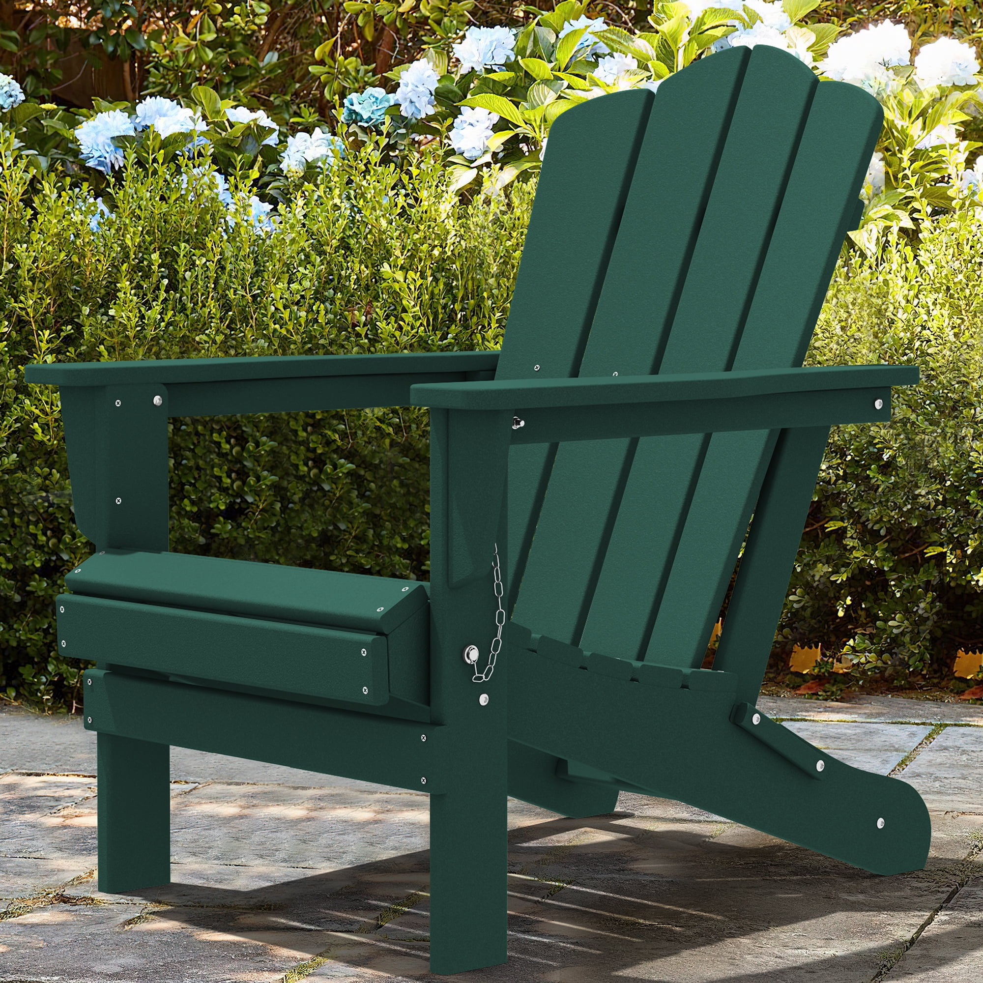 Outdoor Patio Folding HDPE Resin Adirondack Chair, Green