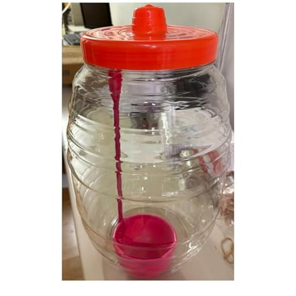 Made in Mexico Mexican Clear Vitrolero with Lid 5 Gallon Jug for Aguas Frescas Juice Sun Tea or other Beverages with Lid 20 L Clear Food-Grade Plastic Container for Parties Reusable W/Spoon