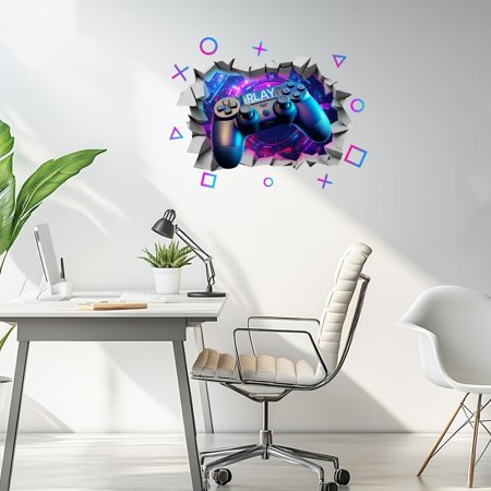 3D Game Wall Decals Gaming Wall Stickers for Boys Bedroom Gaming Room Decor Gamer Controller Sticker Video Gaming Wallpaper for Kids Playroom 3D Broken Wall Art Mural Gift Decor Mixed Color