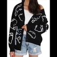 thumbnail image 2 of Cárdigan con Botones de Dinosaurio de para Mujer, y Holgado Suéter Abierto de Larga de Punto Jacquard. Negro L, 2 of 10