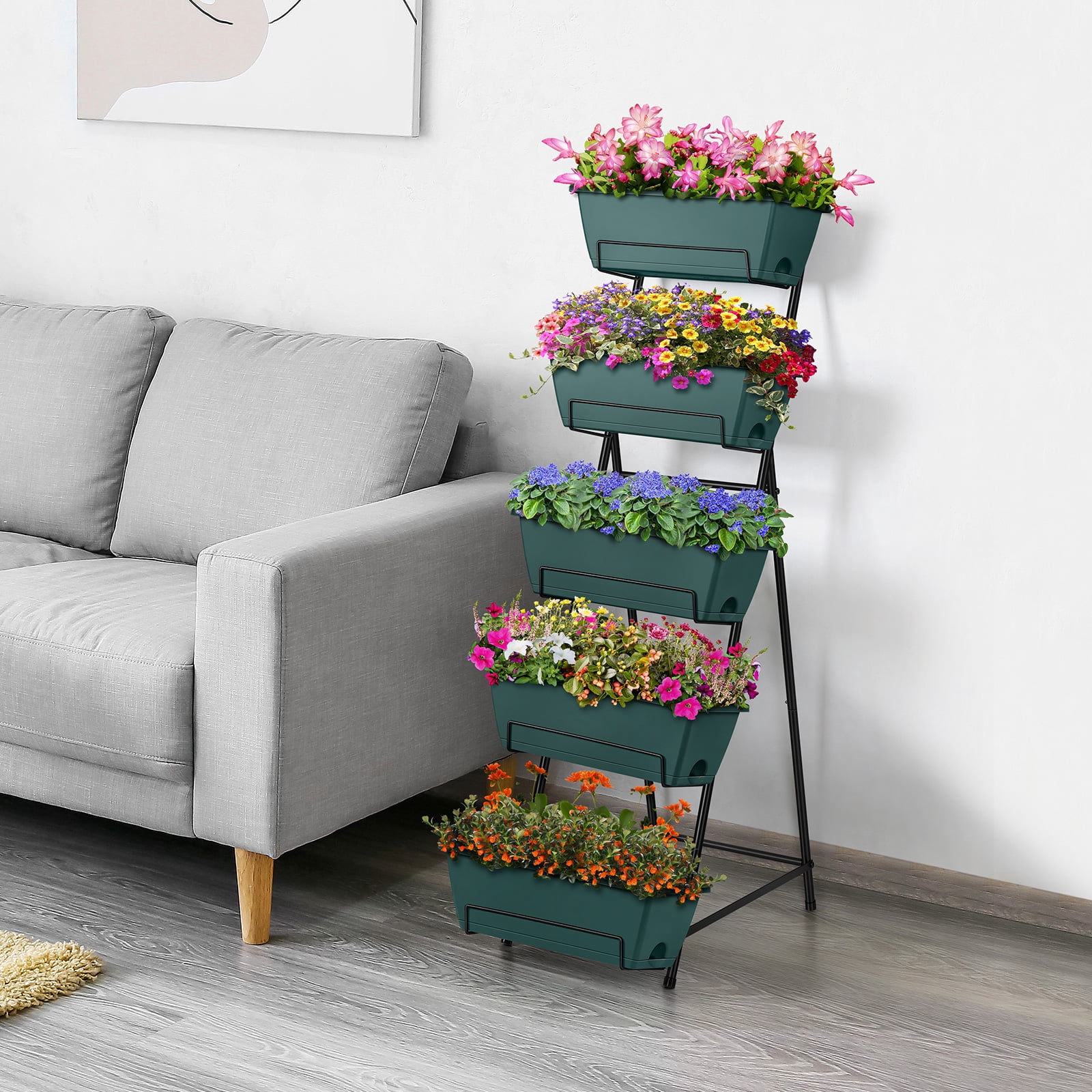 Vertical Raised Bed Outdoor Planter 5 Tier Brick Green Metal
