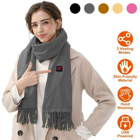 Heated Scarf for Women Men USB Heating Scarf Soft Warm Electric Heated Neck Warmer with 3 Heating Modes for Winter
