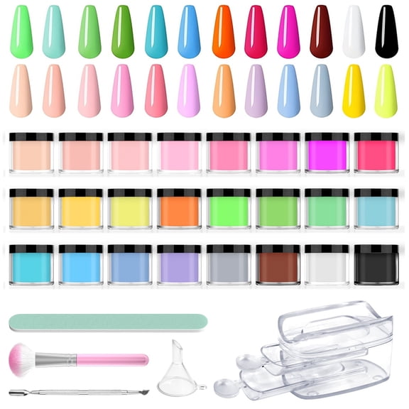 24-Color Acrylic Nail Powder Set, Long-lasting and Durable DIY Nail Art, Suitable for 3D Sculpting and French Extensions, Includes Dip Powder Box & Tools, Top Christmas Gift for Women
