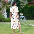 thumbnail image 6 of Dolkfu Short Sleeve Fall Dresses for Women Minimalist Multicolor Crew Neck Long Shift Dresses Relaxed Fit Flowers Side Split Dresses Multicolor,L, 6 of 6