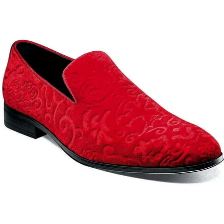 Men s Stacy Adams Saunders Debossed Velour Slip On Comfort Shoes Red 25581-600