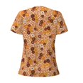thumbnail image 3 of Goofa Hippie Ditsy Floral Pattern Womens Deep V Neck Low Cut Tops Casual Summer Short Sleeve Ribbed Knit T-Shirts-Small, 3 of 5
