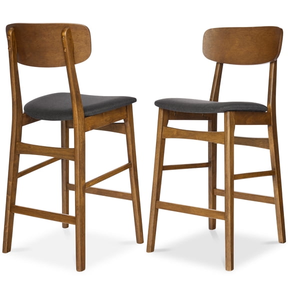 Best Choice Products 2-Piece Farmhouse Counter Height Bar Stool Set w/ Cushioned Seat, Wooden Backrest Walnut/Charcoal