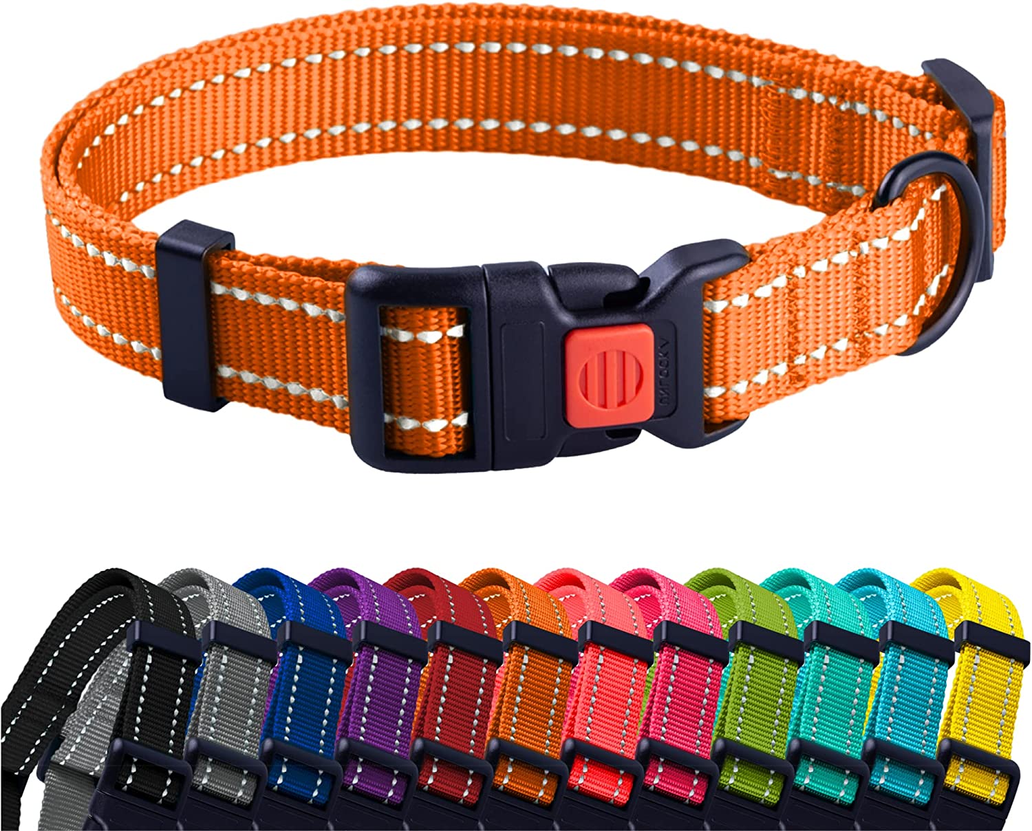 CollarDirect Reflective Dog Collar Safety Nylon Collars for X Large Dogs with Buckle, Orange - image 1 of 7