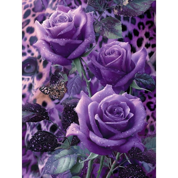UXIEQU Purple Rose Butterfly Leopard Canvas Wall Art Print 15.75x11.81 Inches