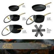 Thyme & Table 12-Piece Non-Stick Signature Ribbed Cookware Set, Pots and Pans Set - Black & Gold