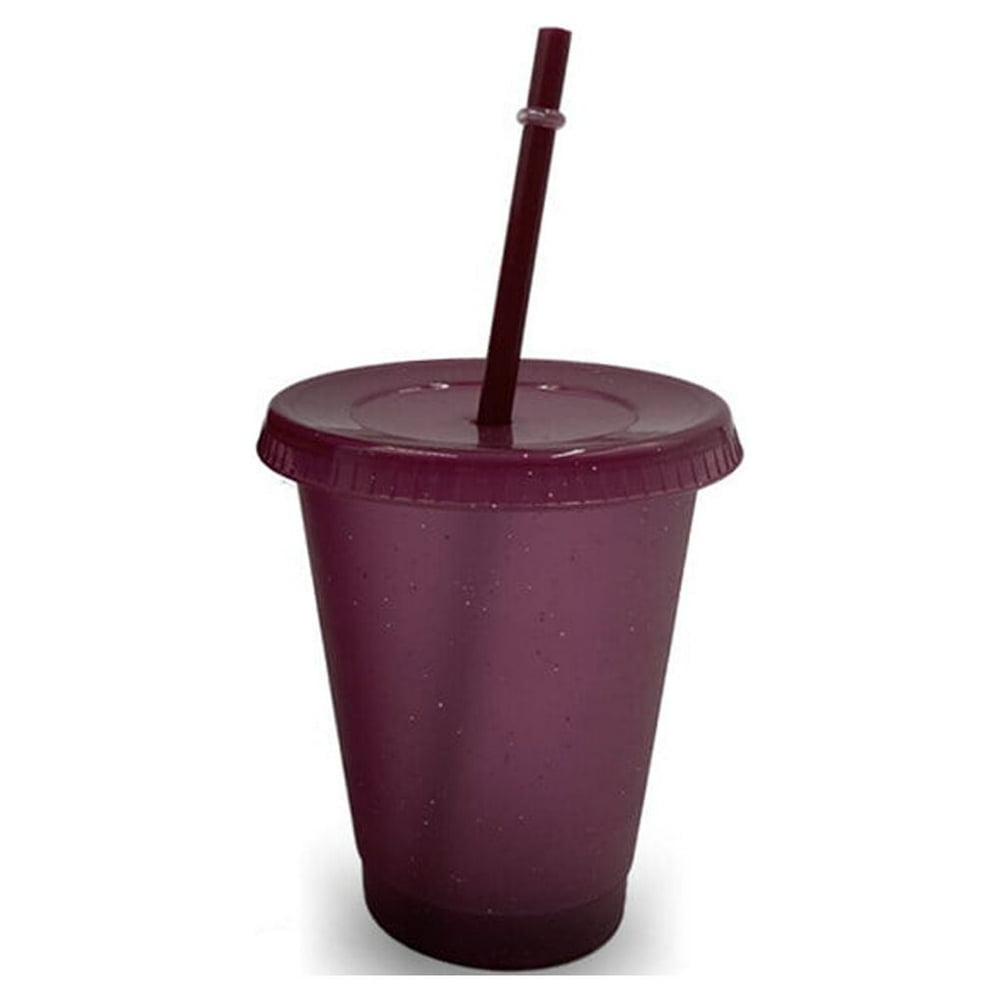 Tasse à Boire avec Couvercle et Paille PP PP Bouteille Réutilisable en Plastique pour Boisson Froide Café Jus Smoothie Violet Rouge 480ml
