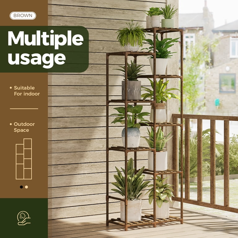 Tall Wooden Plant Stand for Indoor/Outdoor: Multi-Pot Holder for