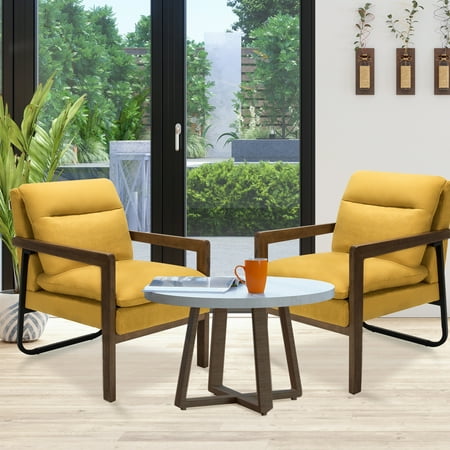 Gymax Yellow Set of 2 Single Sofa Chair Leisure Accent Chair w/ Wooden Armrests & Legs