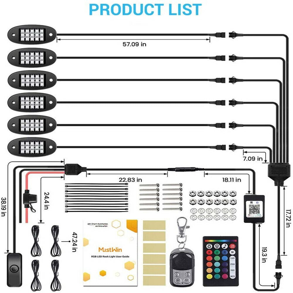 RGB LED Rock Lights Wireless APP Music Chasing Offroad ATV 12V 6 Pods -  Walmart.com