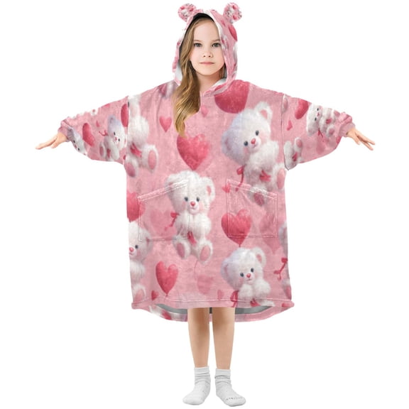 BZSMCE Wearable Blanket Hoodie Fashion Teddy Bear Love Blush Home Wear