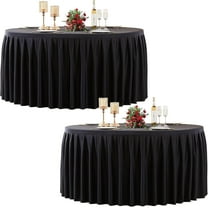 2 Pack Black Round Tablecloth 60 inch Stretch Spandex Fitted Table Cloth 5FT Round Banquet Tablecloths Wrinkle Free Table Cover Stitch Circle Tablecloth with Ruffle Skirt for Party Wedding Birthday