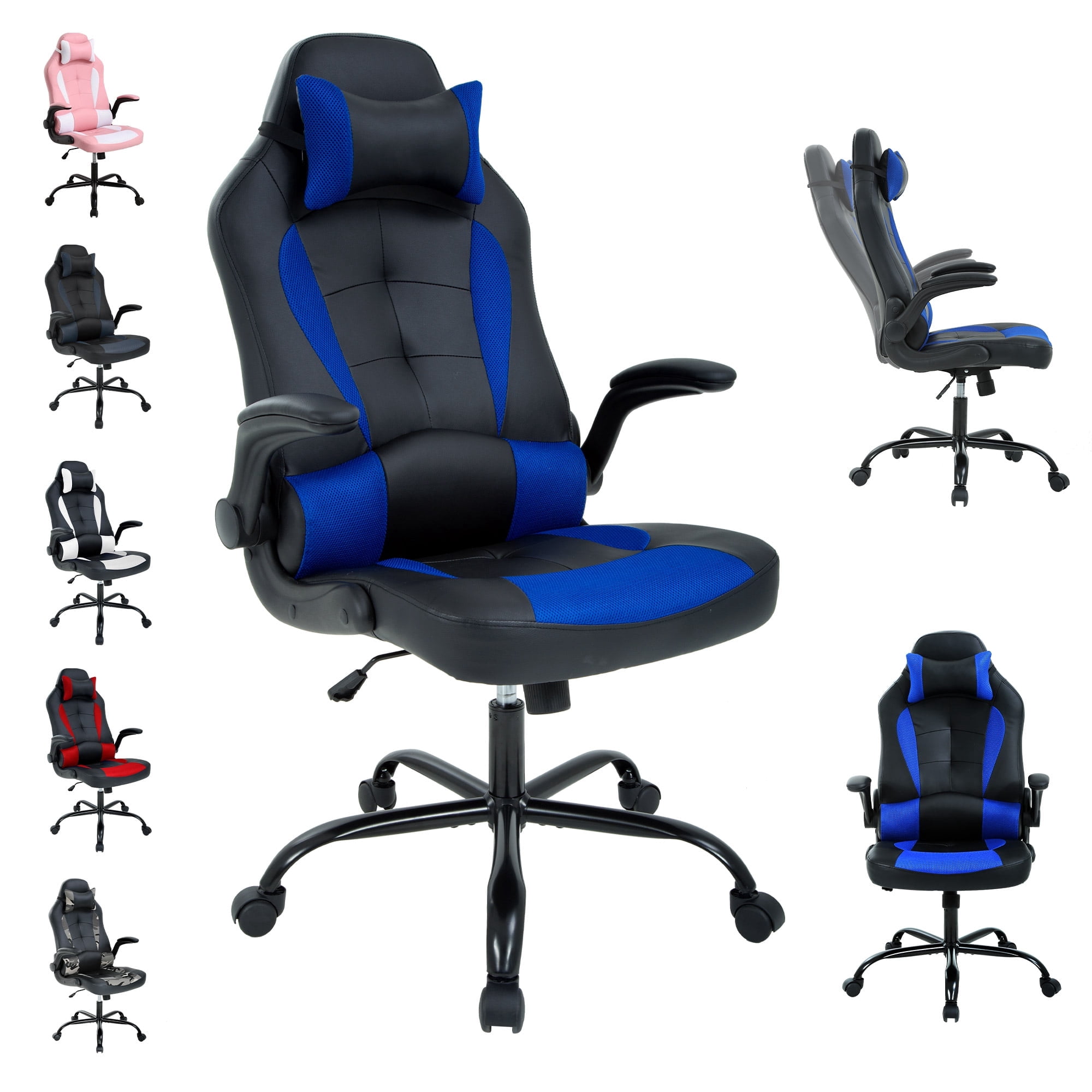YRLLENSDAN Gaming Chairs，Office Gaming Chair with Lumbar Support Flip Up Arms Headrest Swivel Rolling Adjustable Computer Chair Racing Chair Gaming Chair for Adults Teens, Blue