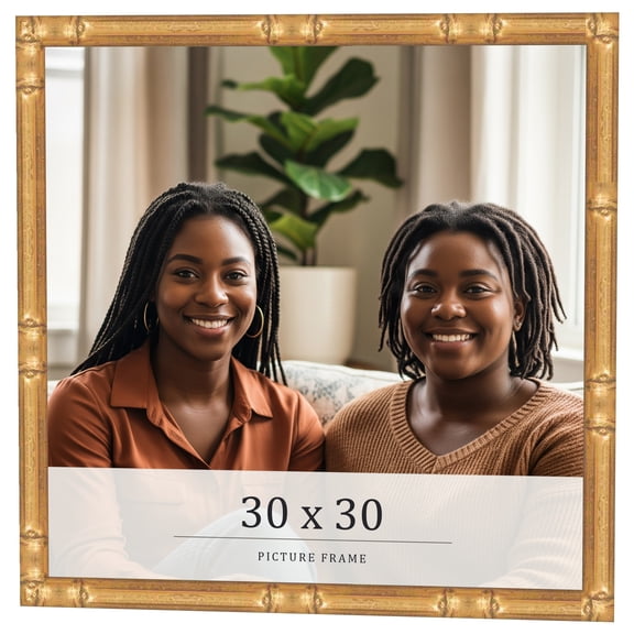 30x30 Frame Gold Bamboo Solid Wood Picture Frame | 0.75 Inch Moulding Width | Interior Frame Depth