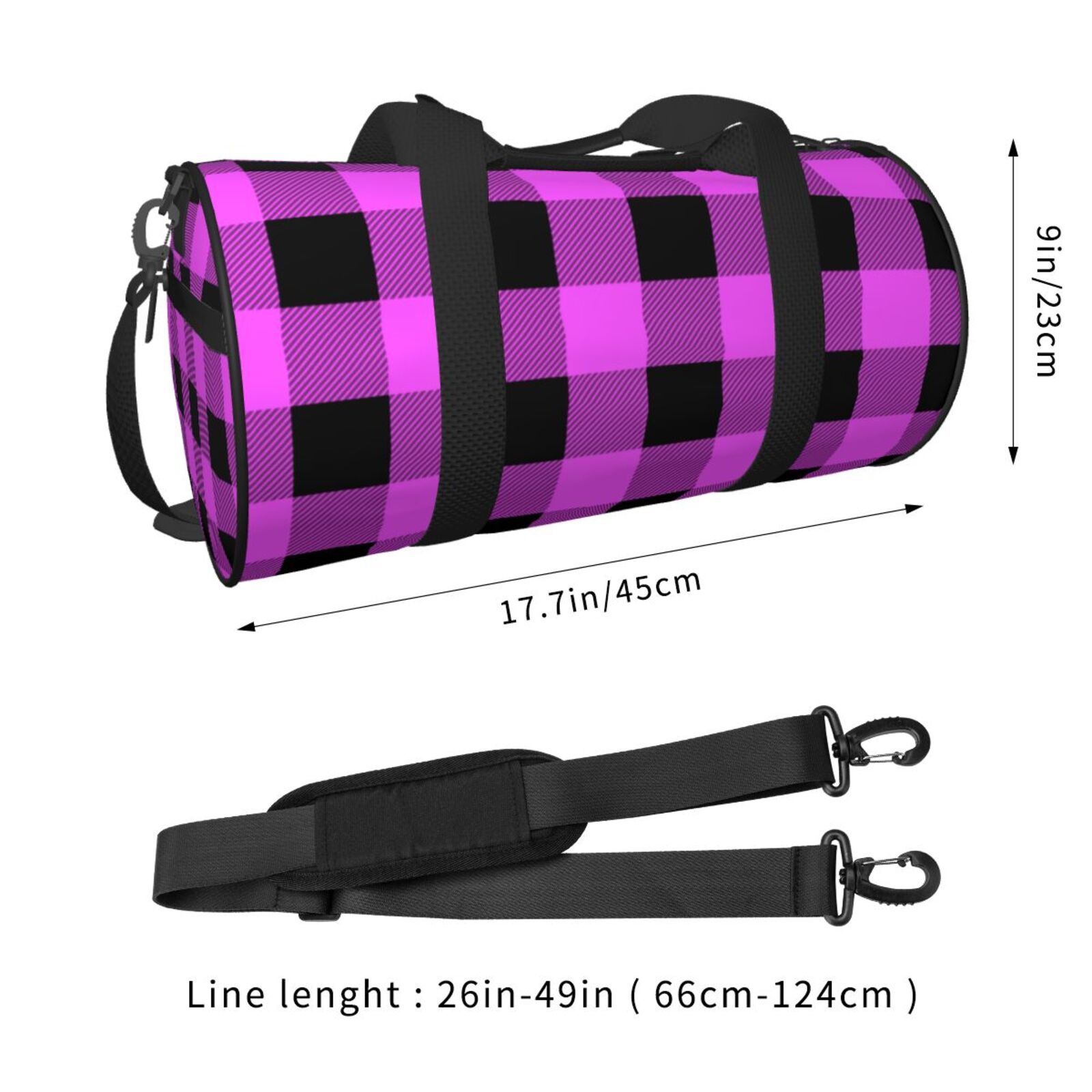 Vsdgher Purple Black Buffalo Plaid 45L Foldable Duffel Bag, Sports Gym Bag,Overnight Bag, Portable Weekender Bag for Airplanes