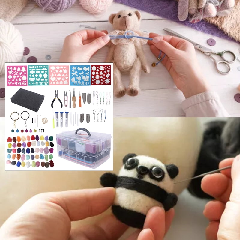 Exquisite Needle Felting Kit with 50 Colorful Wool Roving Yarn for DIY Craft