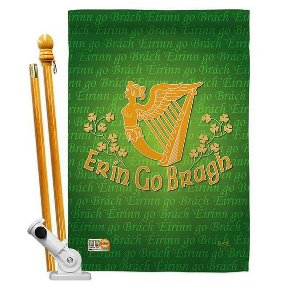 Breeze Decor BD-SA-HS-102030-IP-BO-D-US13-BD 28 x 40 in. Vertical Erin Go Bragh Spring St Patrick Impressions Decorative Double Sided House Flag Set with Pole & Bracket Hardware