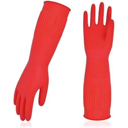 XDASG 3-Pairs Dishwashing Gloves, Reusable Household Gloves, Kitchen Gloves, Long Sleeve, Thick Latex, Cleaning, Washing, Working, Painting, Gardening, Pet Care