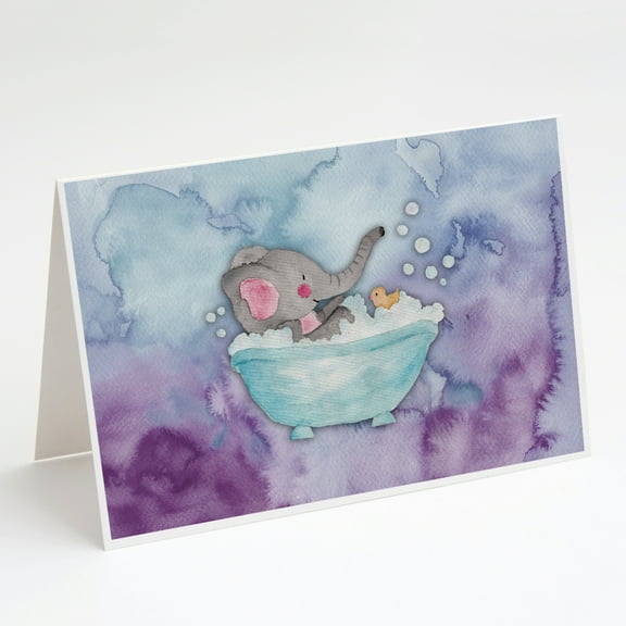 Elephant Bathing Watercolor Greeting Cards and Envelopes Pack of 8