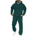 thumbnail image 3 of Txeol Mens Fleece Joggers and Hoodie Set 2 Piece Solid Color Drawstring Sweatshirts Matching Elastic Waist Cargo Pants with Pockets Baggy Workout Gym Tracksuits L,Army Green, 3 of 7