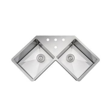 Wells Sinkware NCU3333-1010-BF 46 in. Handcrafted 16 Gauge Undermount Butterfly Equal Double Bowl Stainless Steel Corner Kitchen Sink