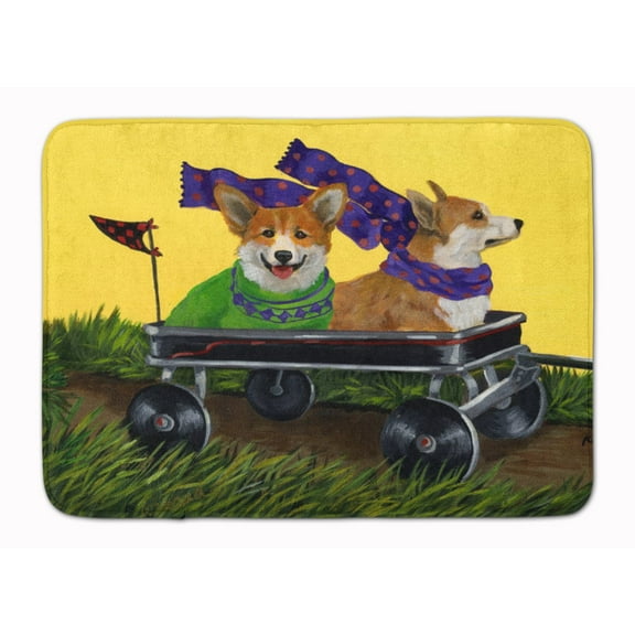Carolines Treasures PPP3257RUG Corgi Express Bath Mat Machine Washable  Anti-fatigue Memory Foam Kitchen Rug  19 X 27"