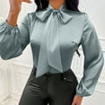 thumbnail image 6 of Ashirexll Womens Long Sleeve Tops Casual Winter Tops for Fashion Solid Color Stand Collar Bow Tie Pullover Blouse Shirt, 6 of 7