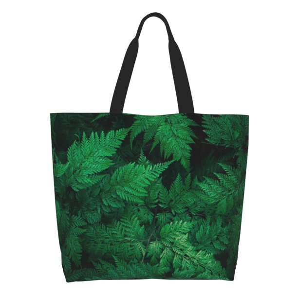 Balery Green Leave Fern Bolsa Tote Estilo Estético con Cremalleras, Bolsa de Hombro, Bolsa de Compras Grande y Plegable