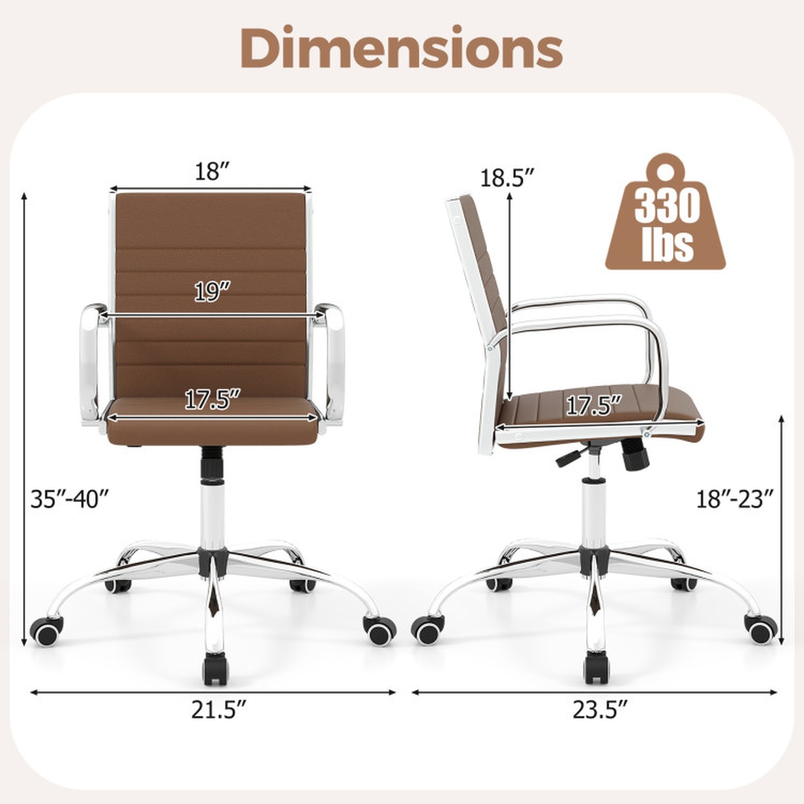 Furnibear Height Adjustable Office Chair Conference Room Chair with Rocking Backrest and Armrests for Home Office Desk Work, Brown