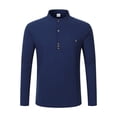 thumbnail image 5 of Wdfiry Men's T-shirts Plus Size Button V Neck Tops Solid Color Cotton Long Sleeve Fall Tops with Pockets, 5 of 9