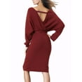 thumbnail image 3 of INSPIRE CHIC Women's Midi Dress Deep V Neck Batwing Long Sleeve Belted Wrap Sweater Dress M Red, 3 of 6