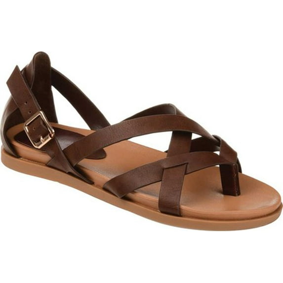 Women's Journee Collection Ziporah Strappy Sandal Brown Faux Leather 12 M
