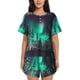 thumbnail image 1 of Fotbe Northern Lights 2 Conjunto de Pijama Estampado para Mujer, 2 Piezas, Ropa de Dormir con Camiseta de Manga Corta y Shorts Suaves-Small, 1 of 6