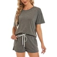 thumbnail image 3 of SMZ Women's Pajama Sets Soft Comfy Lounge Set Loose Casual Stretch Loungewear Short Sleeve Top and Shorts with Pocket, 3 of 5