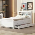 thumbnail image 2 of Newest Twin Size Platform Bed with Storage Headboard, USB, Twin Size Trundle and 3 Drawers, White, 2 of 9