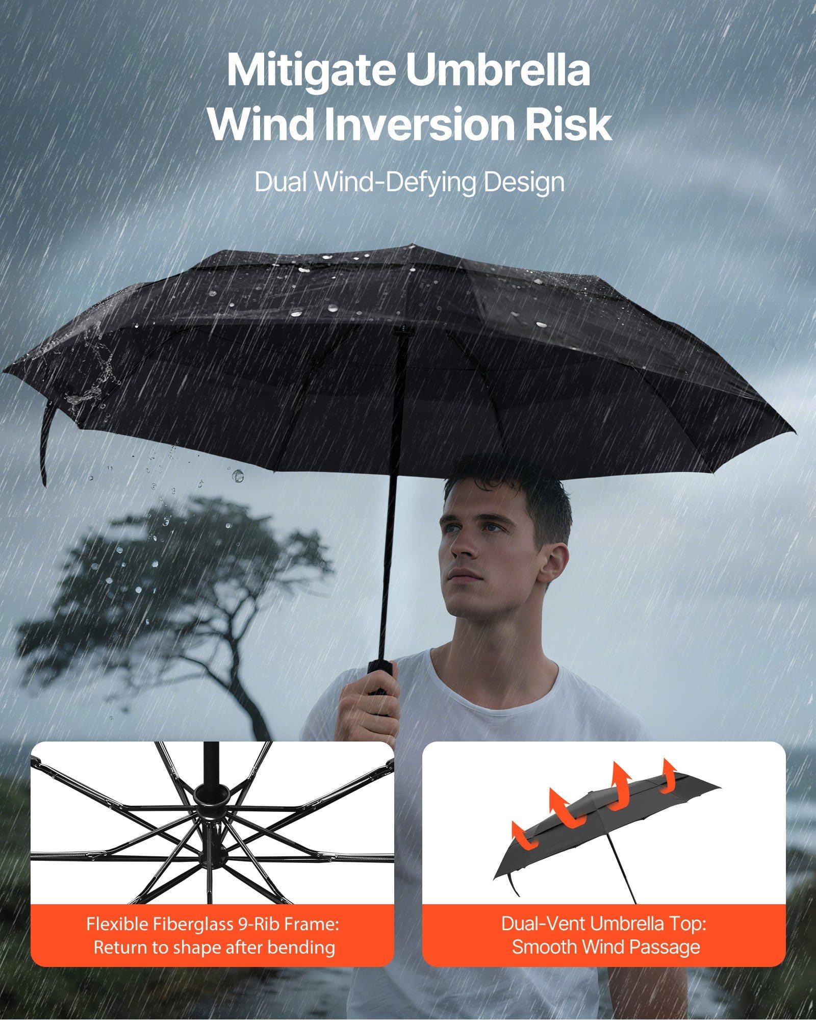 Auto Open/Close Travel Umbrella - 42" Compact, Lightweight & Windproof for Rain & Sun