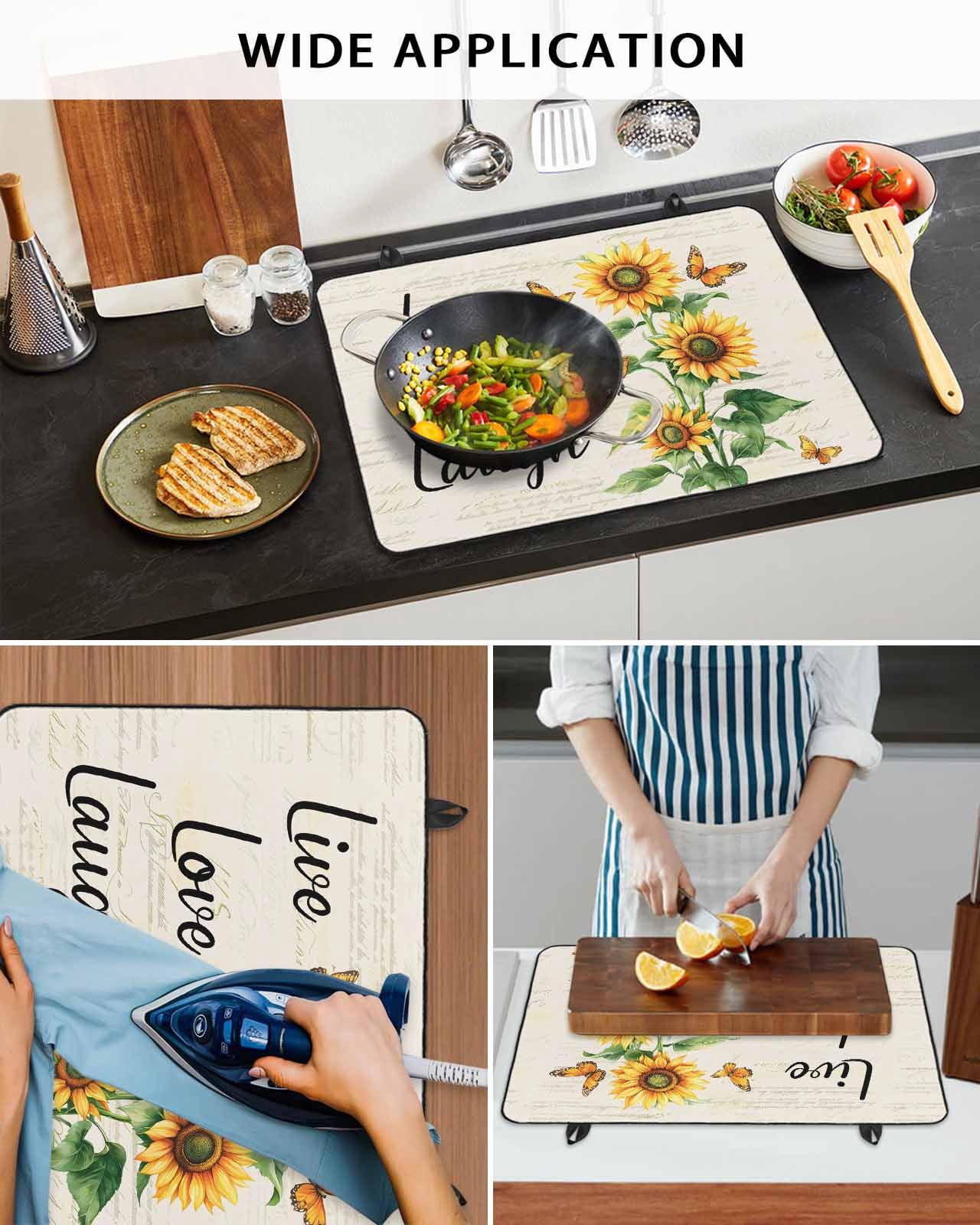 nqOlkjepod Large Induction Cooktop Protector Mat 36"x21", Sunflower Stove Top Covers for Electric Stove, Watercolor Summer Botanical Butterfly Rustic Stove Burner Cover Mats, Glass Top Stove Cover
